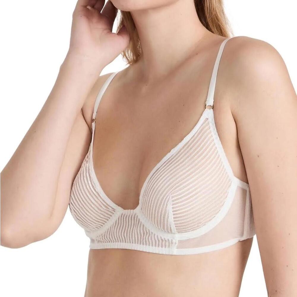 Ivory Striped Lace Demi Bra Size 32A